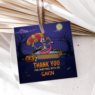 Étiquettes Cadeau Piscine d'Halloween Carré d'anniversaire