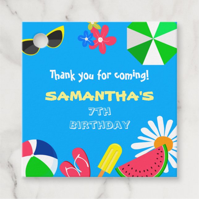 Étiquettes Cadeau Piscine Fête Anniversaire Amusants Bright Colours  (Devant)