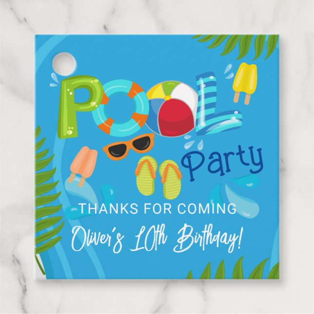Étiquettes Cadeau Piscine fêtes été garçon fête d'anniversaire (Devant)