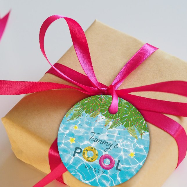 Étiquettes Cadeau Piscine tropicale Piscine de fête Anniversaire (Tropical Pool Party Swimming Pool Birthday Favor Tags)
