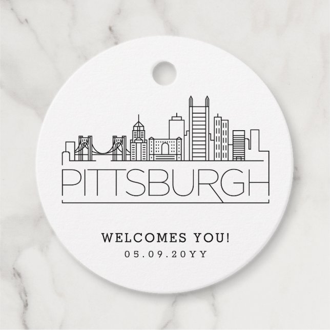 Étiquettes Cadeau Pittsburgh Skyline | Mariage Bienvenue Favor Favor (Devant)