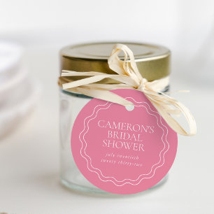 Étiquettes Cadeau Pivoine Rose   Bordure Ondulée en Coquille Saint-J