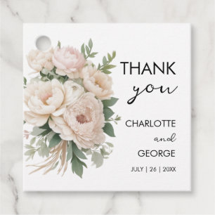 Étiquettes Cadeau pivoines roses blanches fleurs rustiques mariage f
