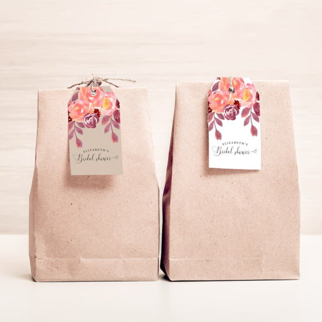 Étiquettes-cadeau Pivoines Rustiques Élégant Mariage Script (Créateur téléchargé)