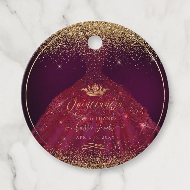 Étiquettes Cadeau Pix-Dezines Quinceanera Parties scintillant Bourgo (Devant)