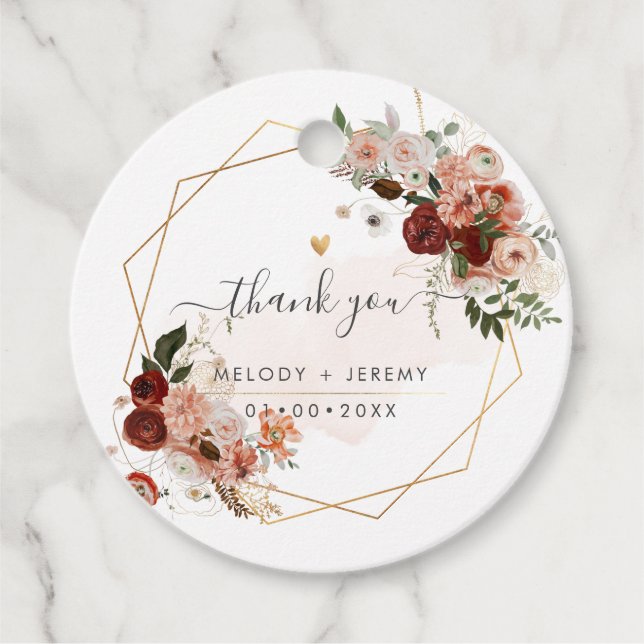 Étiquettes Cadeau PixDezines Aquarelle Amour d'Automne Rouge Marsala (Devant)