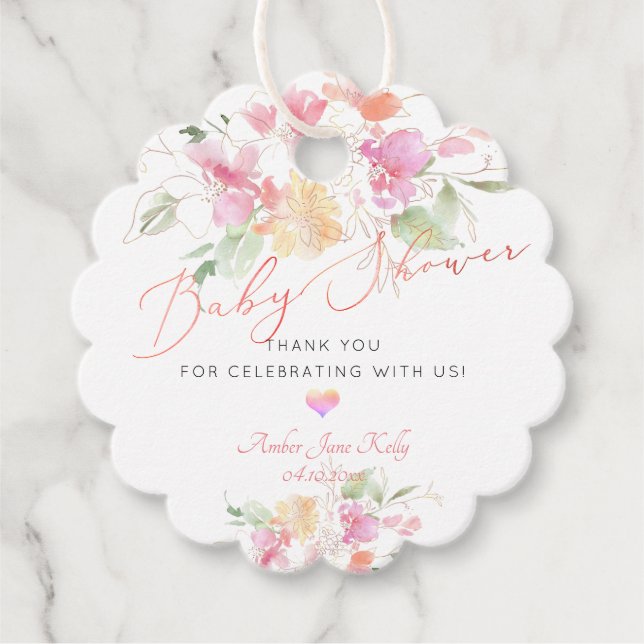 Étiquettes Cadeau PixDezines Aquarelle Baby shower doux (Devant)