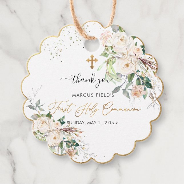 Étiquettes Cadeau PixDezines aquarelle bleu rose rose roses Communio (Devant)