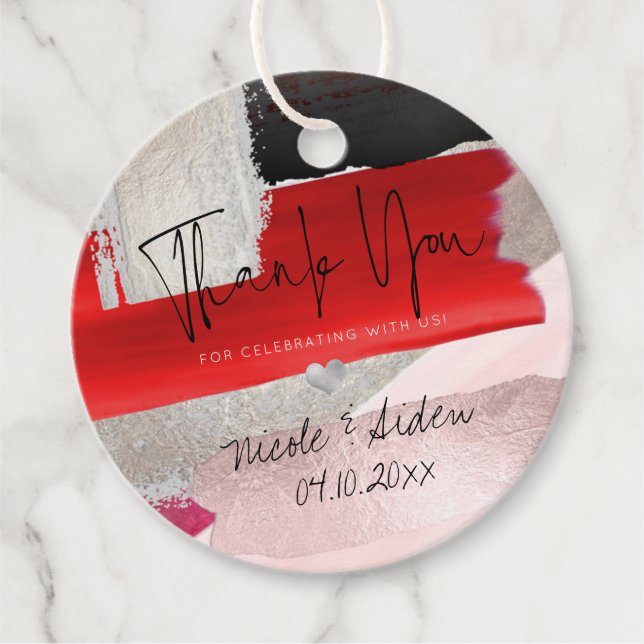 Étiquettes Cadeau PixDezines Aquarelle moderne Rouge Noir (Devant)