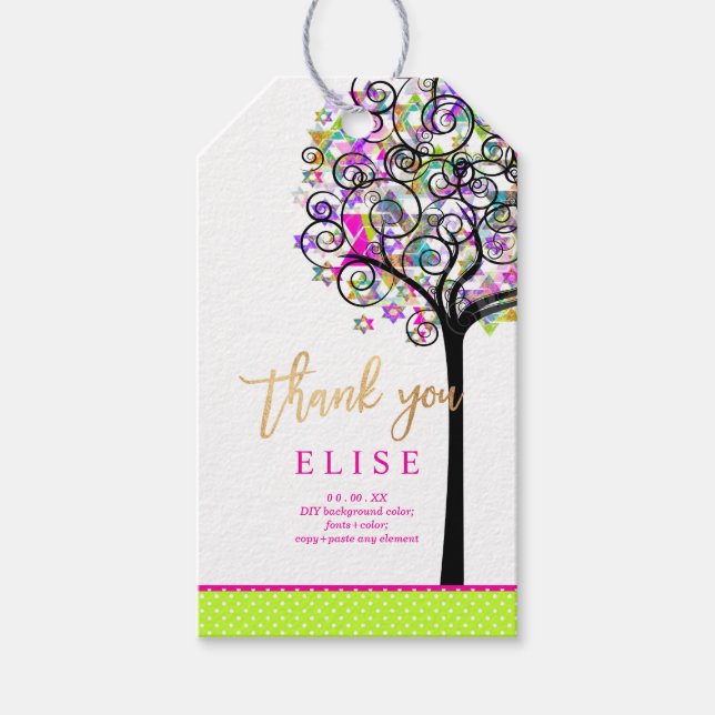 Étiquettes-cadeau PixDezines Arbre de vie Bat mitzvah/Neon rose (Devant)