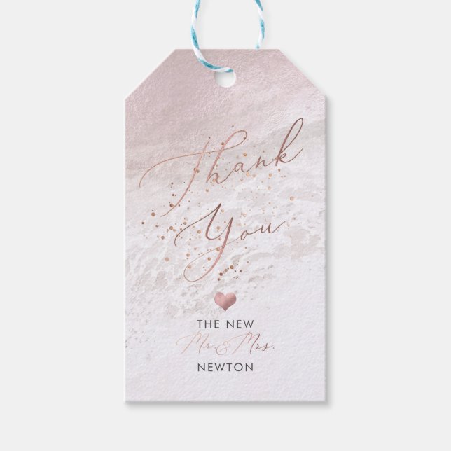 Étiquettes-cadeau PixDezines Blush Beach + Bulles de Champagne Tx U (Devant)