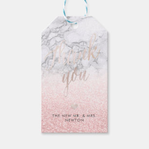 Étiquettes-cadeau PixDezines Blush Snow Bokeh+Marble Merci