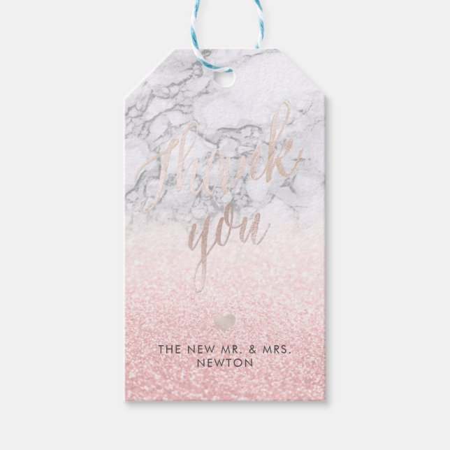 Étiquettes-cadeau PixDezines Blush Snow Bokeh+Marble Merci (Devant)