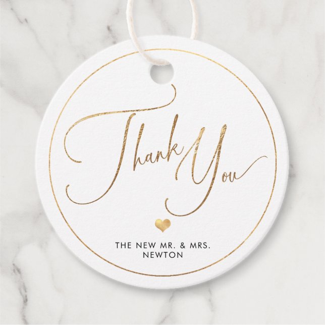 Étiquettes Cadeau PixDezines Faux Gold Luxe Calligraphie Merci Fa (Devant)