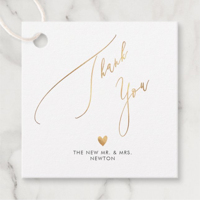 Étiquettes Cadeau PixDezines Faux Gold Luxe Calligraphie Merci Fa (Devant)