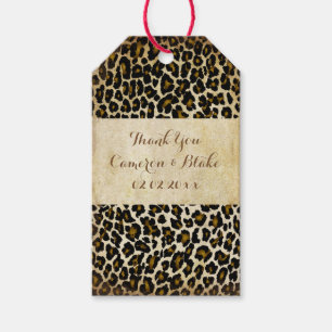 Étiquettes-cadeau PixDezines faux parchemin empreinte de léopard vin