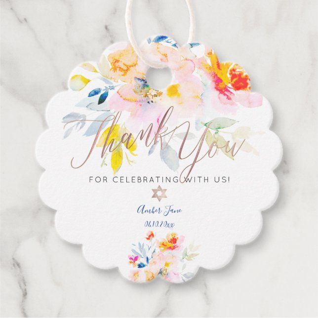 Étiquettes Cadeau PixDezines Jardin Rose Merci aquarelle (Devant)