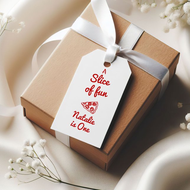 Étiquettes-cadeau Pizza 1ère Main Tirée Slice Of Fun Birthday Party (Créateur téléchargé)
