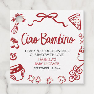 Étiquettes Cadeau Pizza Italienne Dessinée à la Main Ciao Bambino Ba