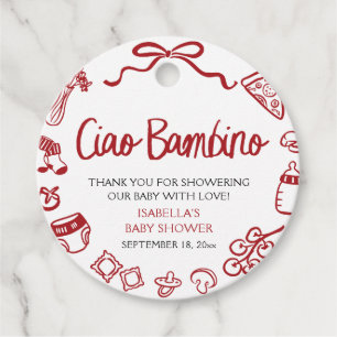 Étiquettes Cadeau Pizza Italienne Dessinée à la Main Ciao Bambino Ba