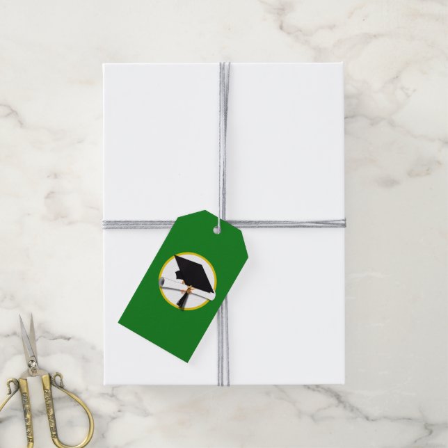 Étiquettes-cadeau Plafond de diplôme avec diplôme - Vert (Avec de la ficelle)