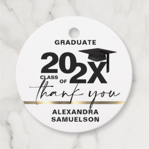 Étiquettes Cadeau Plafond de diplôme moderne Année Or Blanc   MERCI