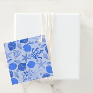 Étiquettes Cadeau Plage Coquillages Bleus Colorée Douce Personnalisé