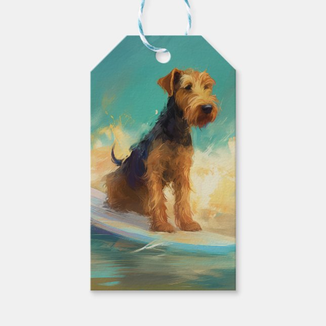 Étiquettes-cadeau Plage d'Airedale Surf Painting (Devant)