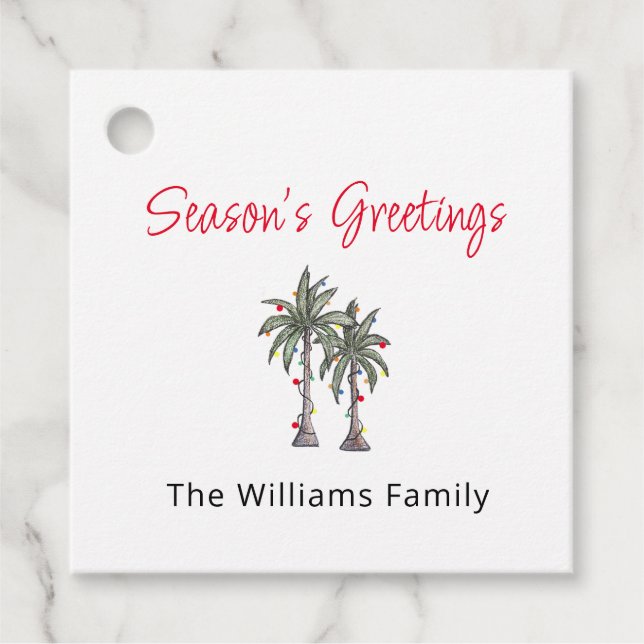 Étiquettes Cadeau Plage de palmiers tropicaux Destination Noël (Devant)