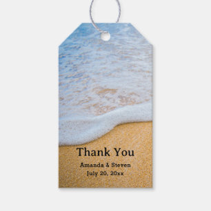 Étiquettes-cadeau Plage de sable avec Surf Mariage en mousse Merci