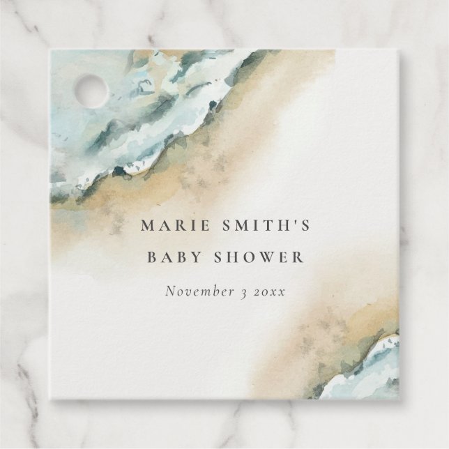 Étiquettes Cadeau Plage de sable de mer côtière Baby shower nautique (Devant)