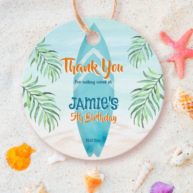 Étiquettes Cadeau Plage de surf océan tropical d'été anniversaire (Créateur téléchargé)