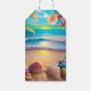 Étiquettes-cadeau Plage d'imaginaire mystique coucher de soleil avec