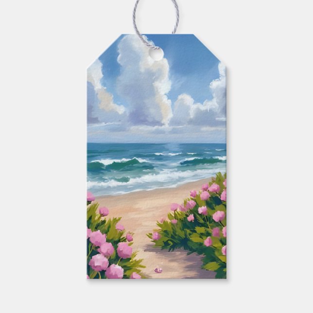 Étiquettes-cadeau Plage en fleurs | Hydrangea rose Côte océane Côtiè (Devant)