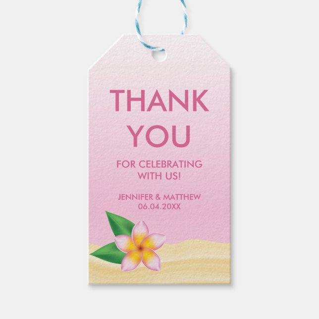 Étiquettes-cadeau Plage rose Plumeria Flower Merci de mariage (Devant)