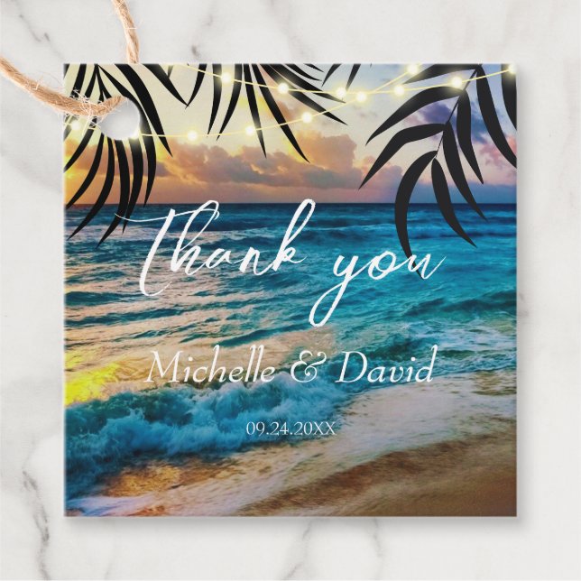 Étiquettes Cadeau Plage Sunset String Lights (Devant)