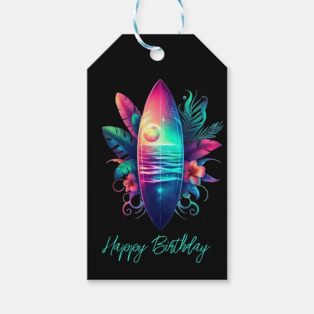 Étiquettes-cadeau Plage Tropical Surboard (Devant)