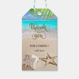 Étiquettes-cadeau Plage tropicale, étoile de mer, coquillage Merci