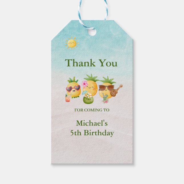Étiquettes-cadeau Plage tropicale Luau Pineapple Anniversaire (Devant)