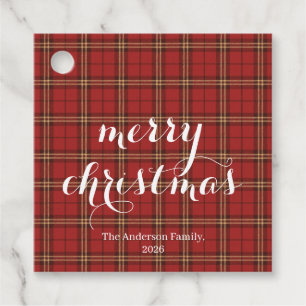 Étiquettes Cadeau Plaid Classique Joyeux Noël Festif -