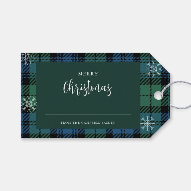 Étiquettes-cadeau Plaid Family Green Blue Campbell Tartan (Devant (Horizontal))