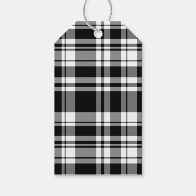Étiquettes-cadeau Plaid noir et blanc (Devant)