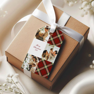 Étiquettes-cadeau Plaid Rouge Classique de Noël Trois Photo