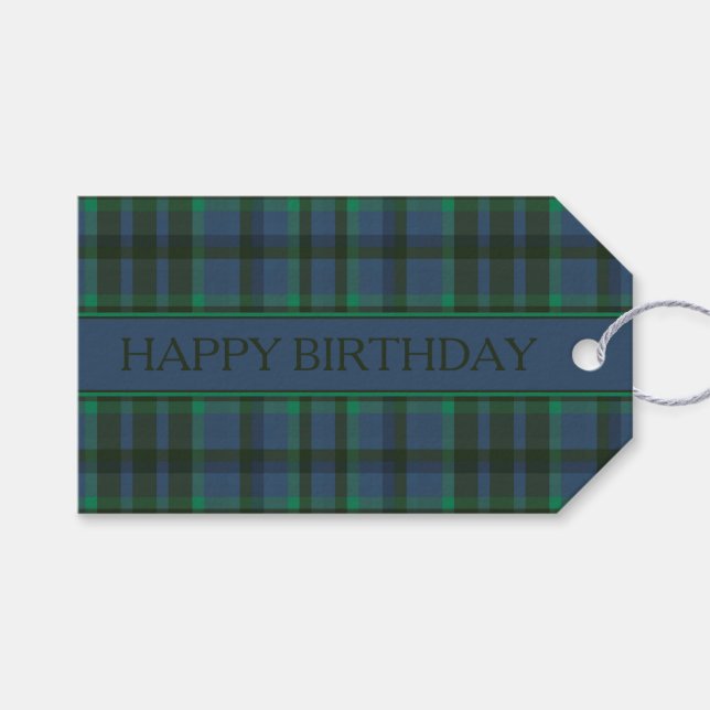 Étiquettes-cadeau Plaid vert et bleu Preppy (Devant (Horizontal))