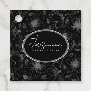 Étiquettes Cadeau Plan floral esquissé QR Code gris/noir ID939