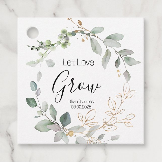 Étiquettes Cadeau Plante de mariage vert forêt Faisons grandir l'amo (Devant)