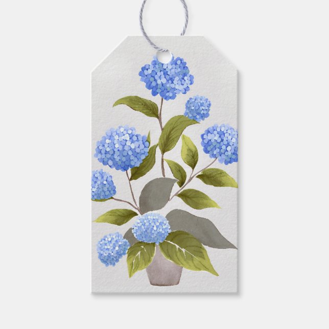 Étiquettes-cadeau Plante d'hortensia bleu aquarelle florale magnifiq (Devant)