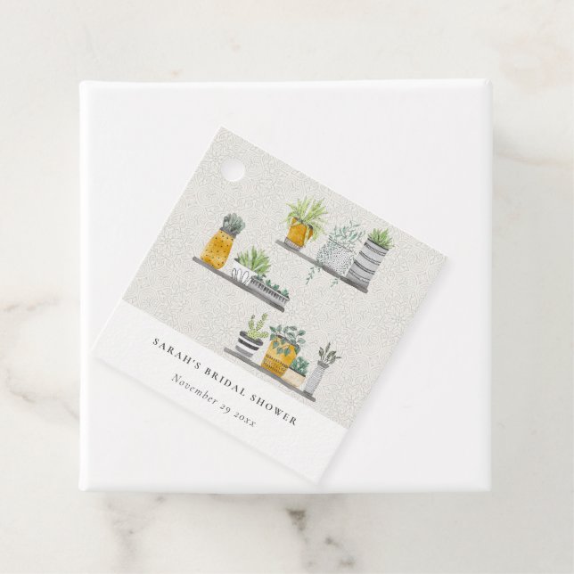 Étiquettes Cadeau Plantes de mariage botaniques feuillues en pot orn (En situation)