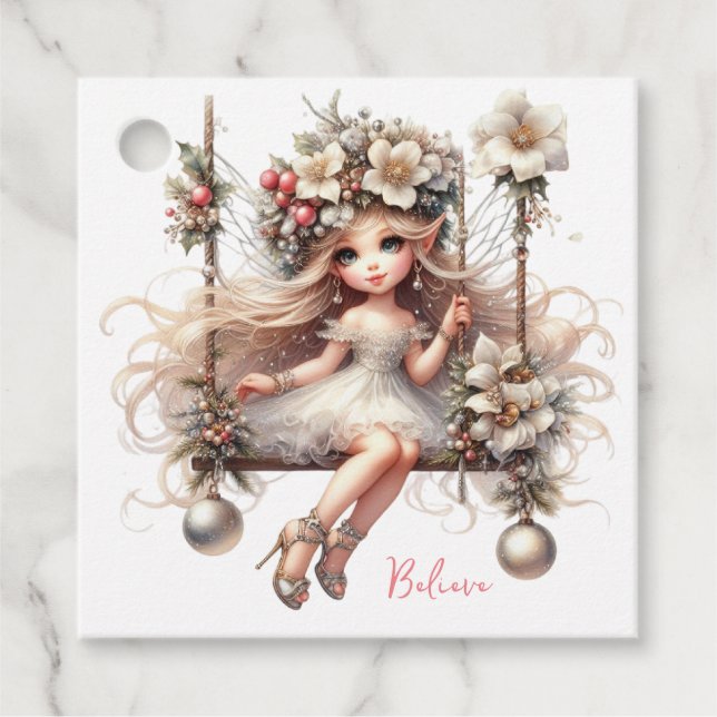 Étiquettes Cadeau Plaque de papier laqué blanc de Noël (Devant)