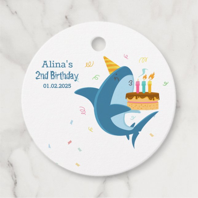 Étiquettes Cadeau Plat coloré Simple bébé requins fête d'anniversair (Devant)